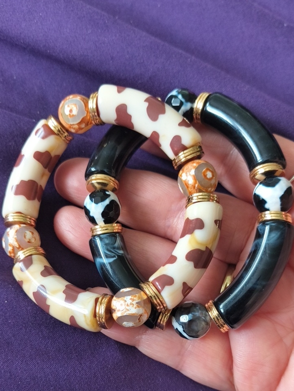 2 Animal Print Stretch Bracelets Great Quality Glass Beads